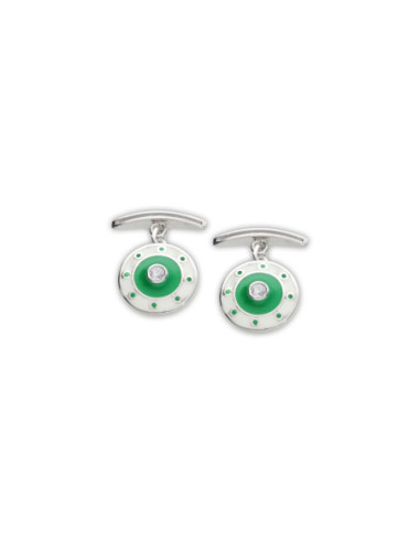 Gemelos Plata, Circonita, Esmalte Blanco Y Verde