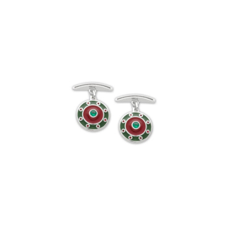 Gemelos Plata, Esmeralda, Esmalte Rojo Y Verde. Género: Hombre. Material: Plata. Piedras: Esmeraldas