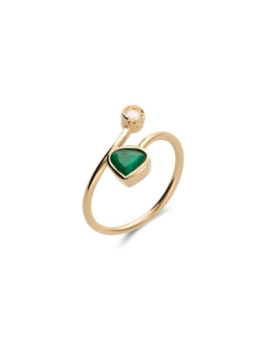 Anillo Oro Amarillo, Esmeralda Y Diamante