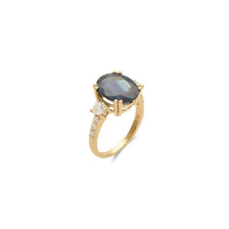 Anillo Oro Amarillo, Zafiro Y Diamantes. Género: Mujer. Material: Oro amarillo. Piedras: Diamantes,Zafiros