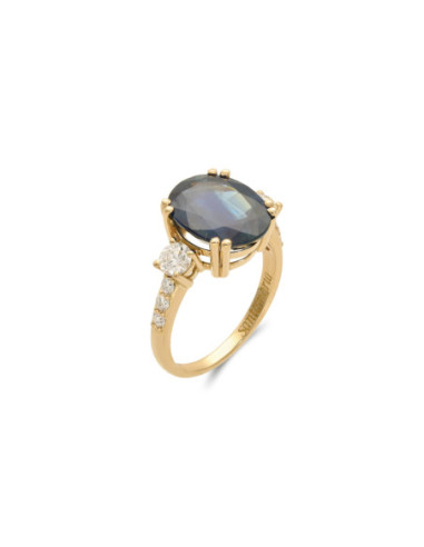Anillo Oro Amarillo, Zafiro Y Diamantes