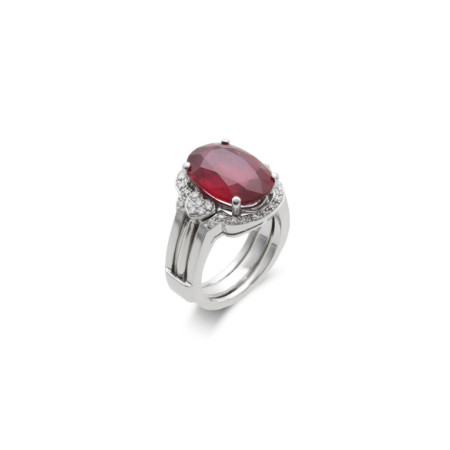 Anillo Oro Blanco, Rubí Y Diamantes. Género: Mujer. Material: Oro blanco. Piedras: Diamantes,Rubies