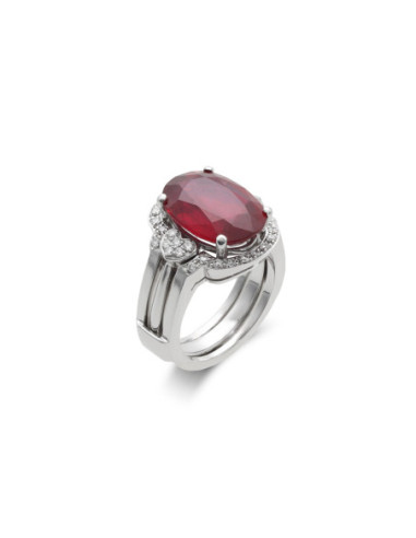Anillo Oro Blanco, Rubí Y Diamantes