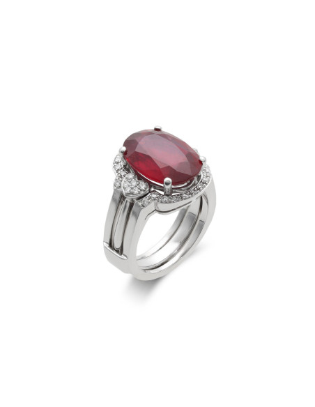 Anillo Oro Blanco, Rubí Y Diamantes