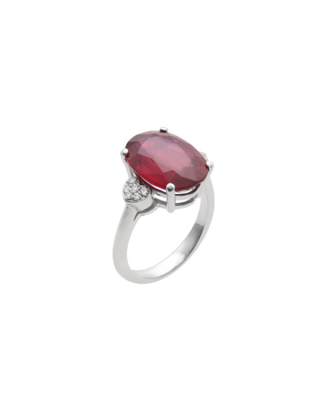 Anillo Oro Blanco, Rubí Y Diamantes