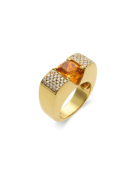 Anillo Oro Amarillo, Citrino Y Diamantes