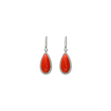 Pendientes Oro Blanco, Coral Y Diamantes. Género: Mujer. Material: Oro blanco. Piedras: Diamantes,Coral