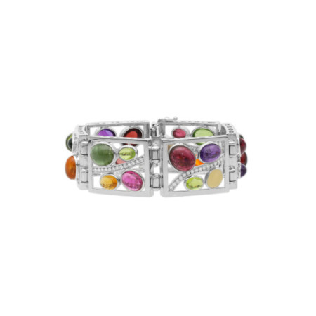Pulsera Oro Blanco, Diamantes Y Piedras De Color. Género: Mujer. Material: Oro blanco. Piedras: Diamantes,Amatistas,Peridoto,Granate,Turmalinas,Citrino