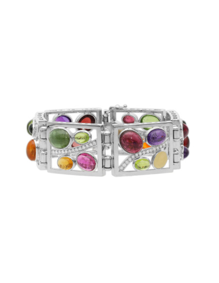 Pulsera Oro Blanco, Diamantes Y Piedras De Color