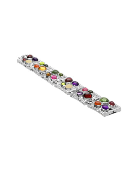 Pulsera Oro Blanco, Diamantes Y Piedras De Color