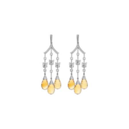 Pendientes Oro Blanco, Diamantes Y Citrino. Género: Mujer. Material: Oro blanco. Piedras: Diamantes,Citrino
