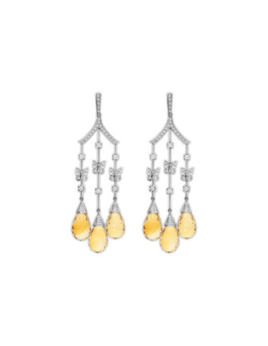 Pendientes Oro Blanco, Diamantes Y Citrino