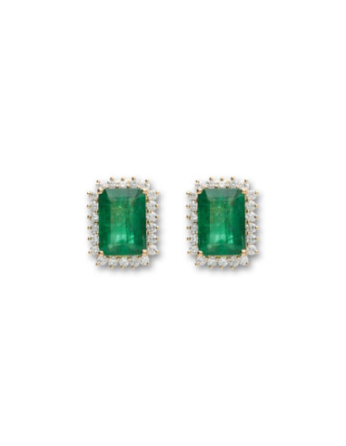 Pendientes Oro Amarillo, Esmeralda Y Diamantes