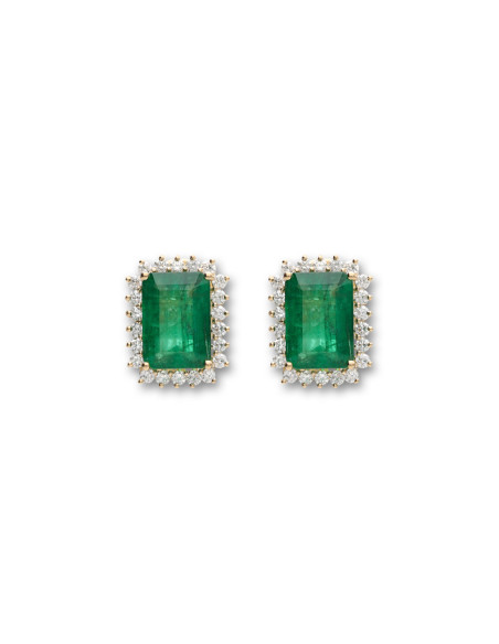 Pendientes Oro Amarillo, Esmeralda Y Diamantes