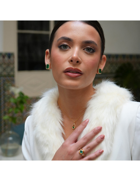 Pendientes Oro Amarillo, Esmeralda Y Diamantes
