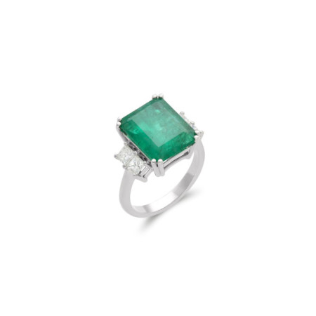 Anillo Oro Blanco, Esmeralda Y Diamantes. Género: Mujer. Material: Oro blanco. Piedras: Diamantes,Esmeraldas