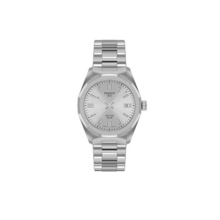 Reloj Tissot PRC 100 Solar 34mm T151.822.11.031.00. Género: Mujer. Material: Acero. Tamaño: De 32mm a 38mm. Correa: Acero. Color esfera: Plata. Estilo: Clásico. Movimiento: Solar. Características técnicas: Hora y segundero,Calendario