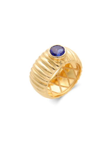 Anillo Plata Chapada Y Piedra Azul