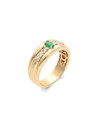Anillo Oro Amarillo, Esmeralda Y Diamantes