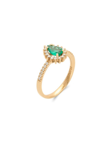 Anillo Oro Amarillo, Esmeralda Y Diamantes