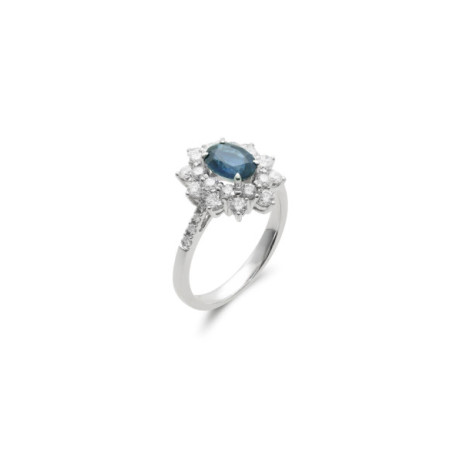 Anillo Oro Blanco, Zafiro Y Diamantes. Género: Mujer. Material: Oro blanco. Piedras: Diamantes,Zafiros