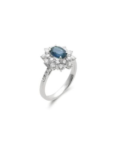 Anillo Oro Blanco, Zafiro Y Diamantes
