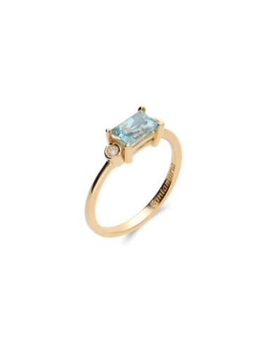 Anillo Oro Amarillo, Aguamarina Y Diamantes