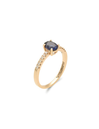 Anillo Oro Amarillo, Zafiro Y Diamantes