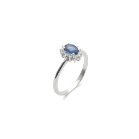 Anillo Oro Blanco, Zafiro Y Diamantes. Género: Mujer. Material: Oro blanco. Piedras: Diamantes,Zafiros