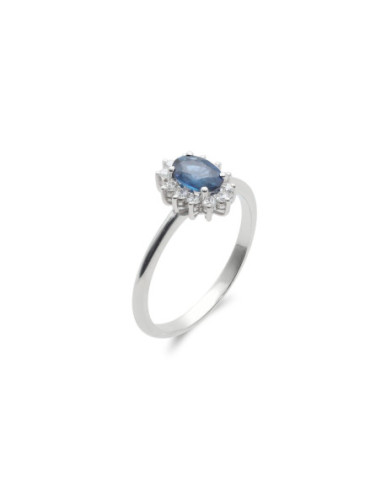 Anillo Oro Blanco, Zafiro Y Diamantes