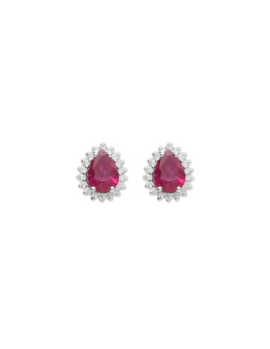 Pendientes Oro Blanco, Rubí Y Diamantes
