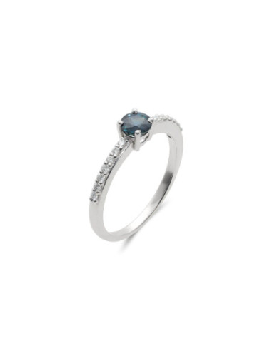 Anillo Oro Blanco, Zafiro Y Diamantes