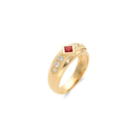 Anillo Oro Amarillo, Rubí Y Diamantes. Género: Mujer. Material: Oro amarillo. Piedras: Diamantes,Rubies