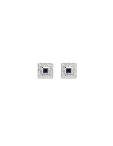 Pendientes Oro Blanco, Zafiro Y Diamantes