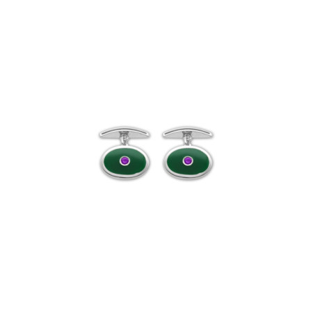 Gemelos Plata, Amatista Y Esmalte Verde. Género: Hombre. Material: Plata. Piedras: Amatistas