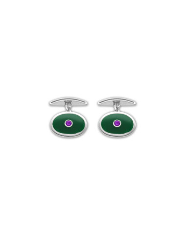 Gemelos Plata, Amatista Y Esmalte Verde