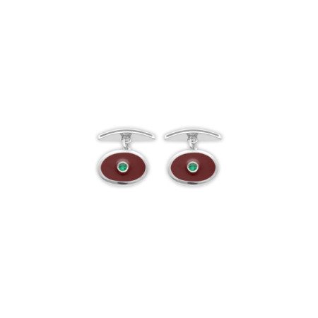Gemelos Plata, Esmeralda Y Esmalte Rojo. Género: Hombre. Material: Plata. Piedras: Esmeraldas