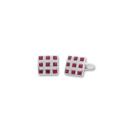 Gemelos Oro Blanco, Rubíes Y Diamantes. Género: Hombre. Material: Oro blanco. Piedras: Diamantes,Rubies