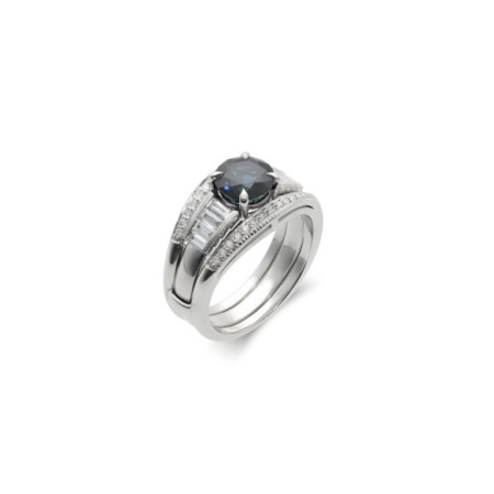 Anillo Oro Blanco, Zafiro Y Diamantes. Género: Mujer. Material: Oro blanco. Piedras: Diamantes,Zafiros
