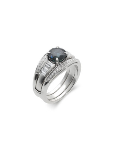 Anillo Oro Blanco, Zafiro Y Diamantes