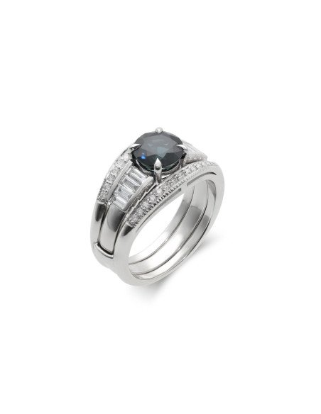 Anillo Oro Blanco, Zafiro Y Diamantes
