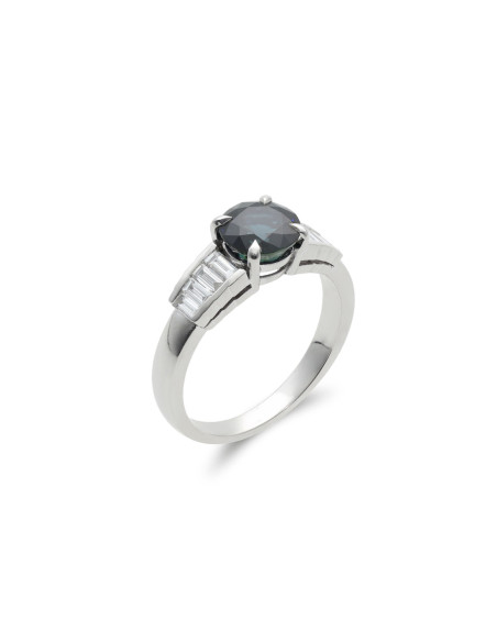Anillo Oro Blanco, Zafiro Y Diamantes