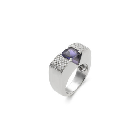 Anillo Oro Blanco, Iolita Y Diamantes. Género: Mujer. Material: Oro blanco. Piedras: Diamantes,Otras gemas