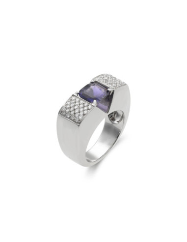 Anillo Oro Blanco, Iolita Y Diamantes
