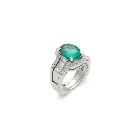 Anillo Oro Blanco, Esmeralda Y Diamantes. Género: Mujer. Material: Oro blanco. Piedras: Diamantes,Esmeraldas