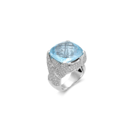 Anillo Oro Blanco, Topacio Y Diamantes. Género: Mujer. Material: Oro blanco. Piedras: Diamantes,Topacio azul