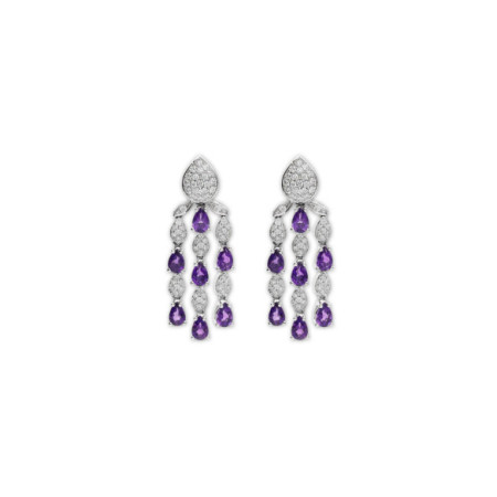 Pendientes Oro Blanco, Amatistas Y Diamantes. Género: Mujer. Material: Oro blanco. Piedras: Diamantes,Amatistas