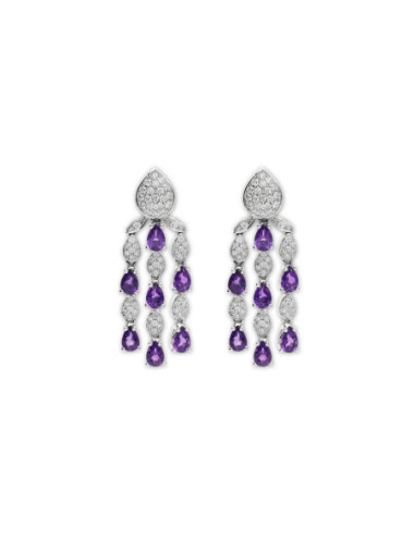 Pendientes Oro Blanco, Amatistas Y Diamantes