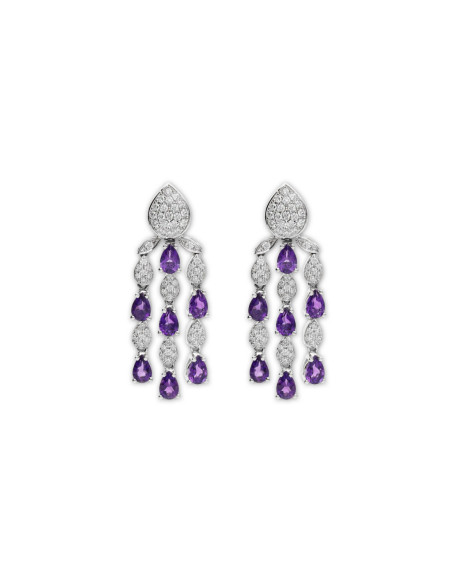 Pendientes Oro Blanco, Amatistas Y Diamantes