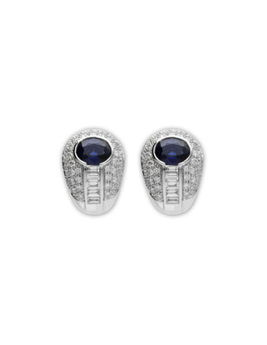 Pendientes Oro Blanco, Zafiro Y Diamantes